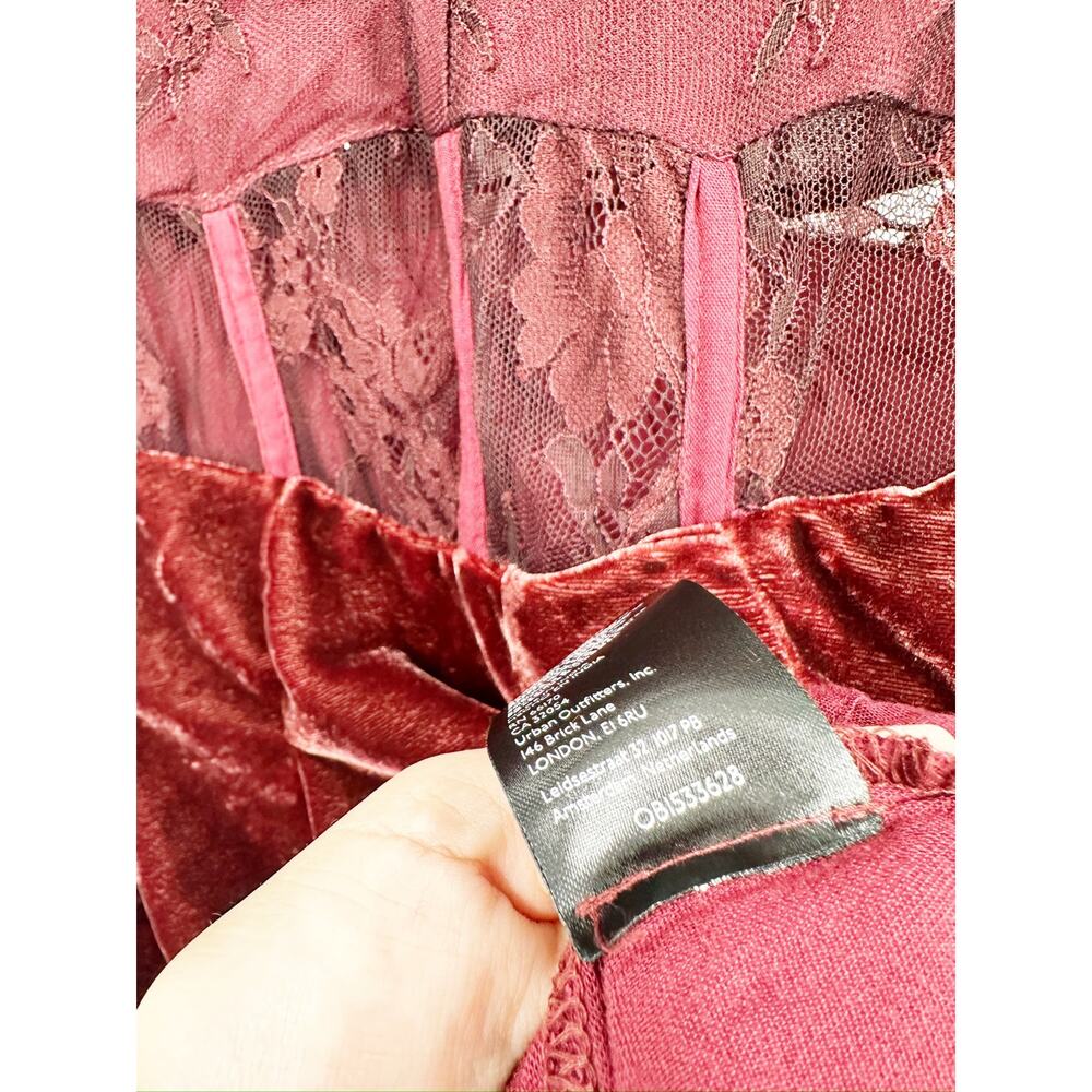 Free People Marlie Garnet Red Lace Velvet Long Sleeve Mini Dress Size XS - Picture 6 of 7